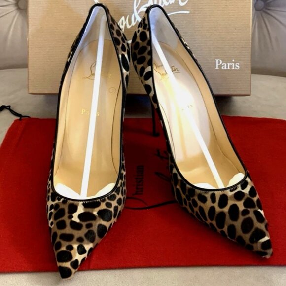 Christian Louboutin So Kate leopard Calf Hair 4.25 High Heel Pump Brown 40.5 NIB - Picture 7 of 16